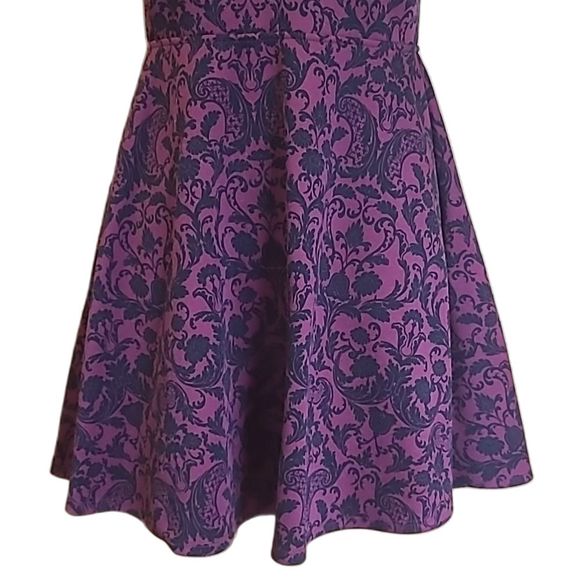 Forever 21 Mini A-line Skater Dress Floral Damask Print V-Neck Stretch Cocktail - Picture 10 of 16